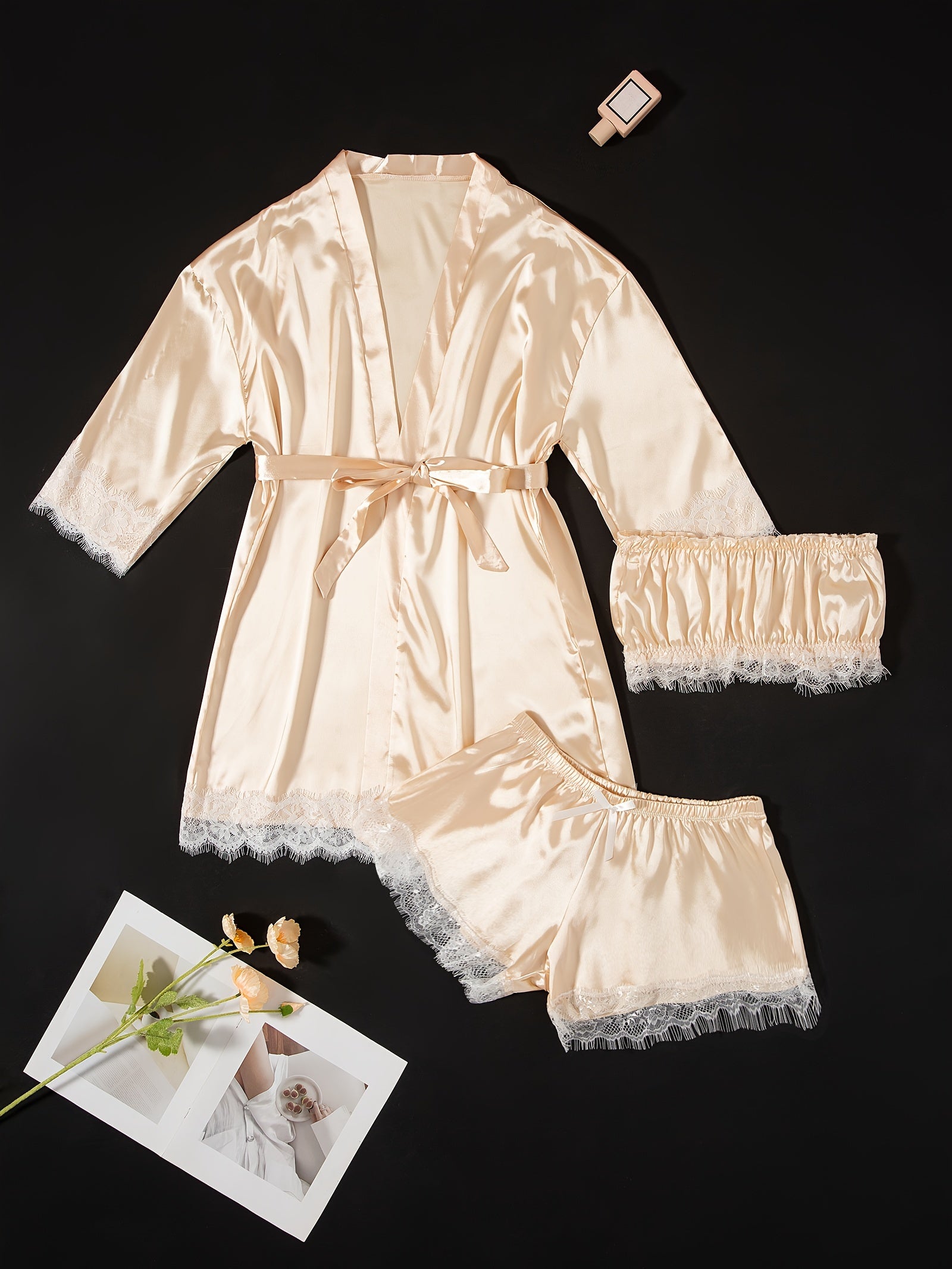 Three-Piece Elegant Solid Satin Lounge Set