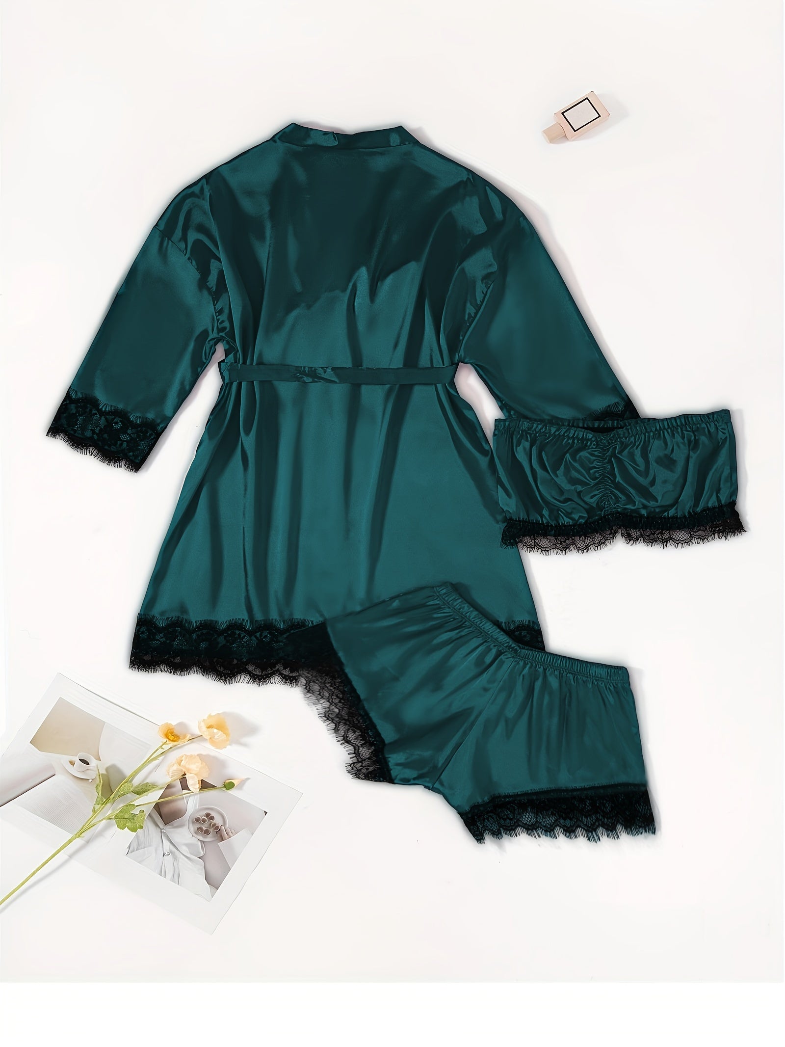 Three-Piece Elegant Solid Satin Lounge Set