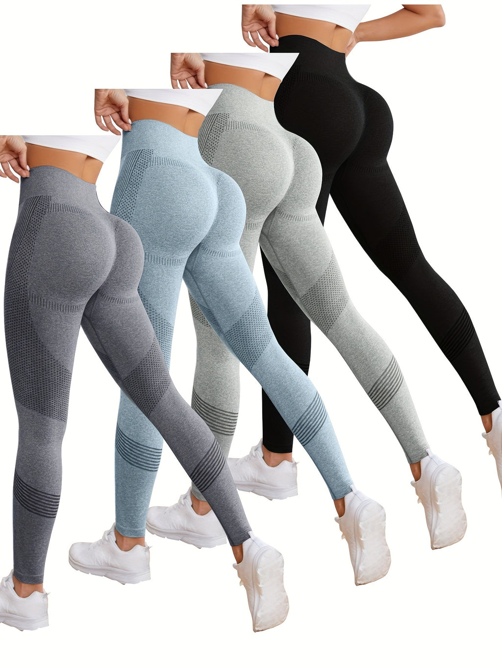 4pcs Seamless High Waist Yoga Leggings - Hip Lifting, Sporty & Flattering - Premium Womens Activewear Set for Fitness and Style