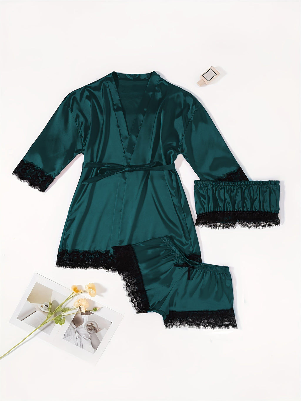 Three-Piece Elegant Solid Satin Lounge Set