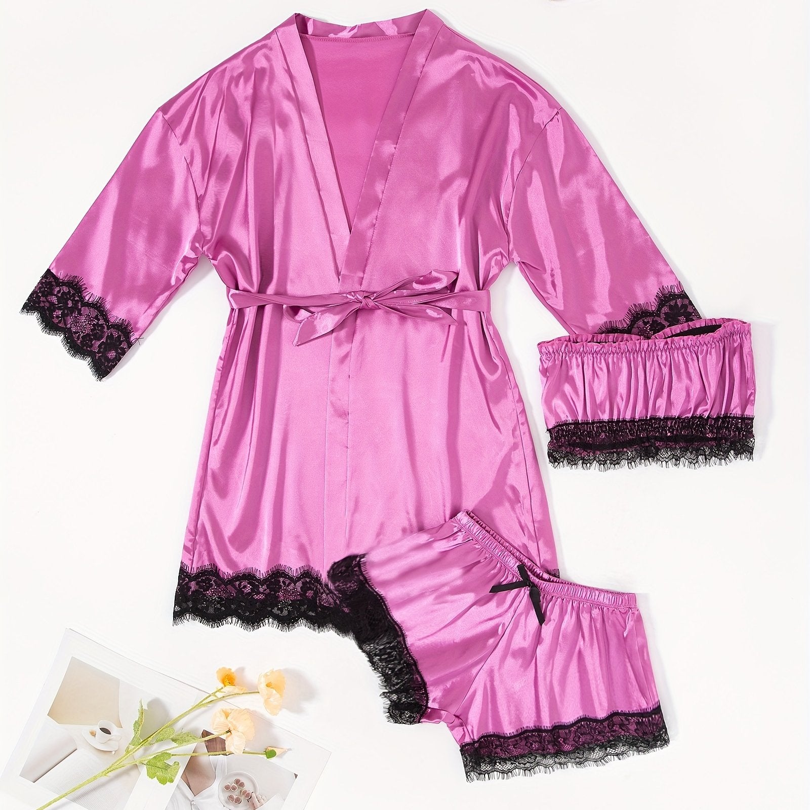 Three-Piece Elegant Solid Satin Lounge Set