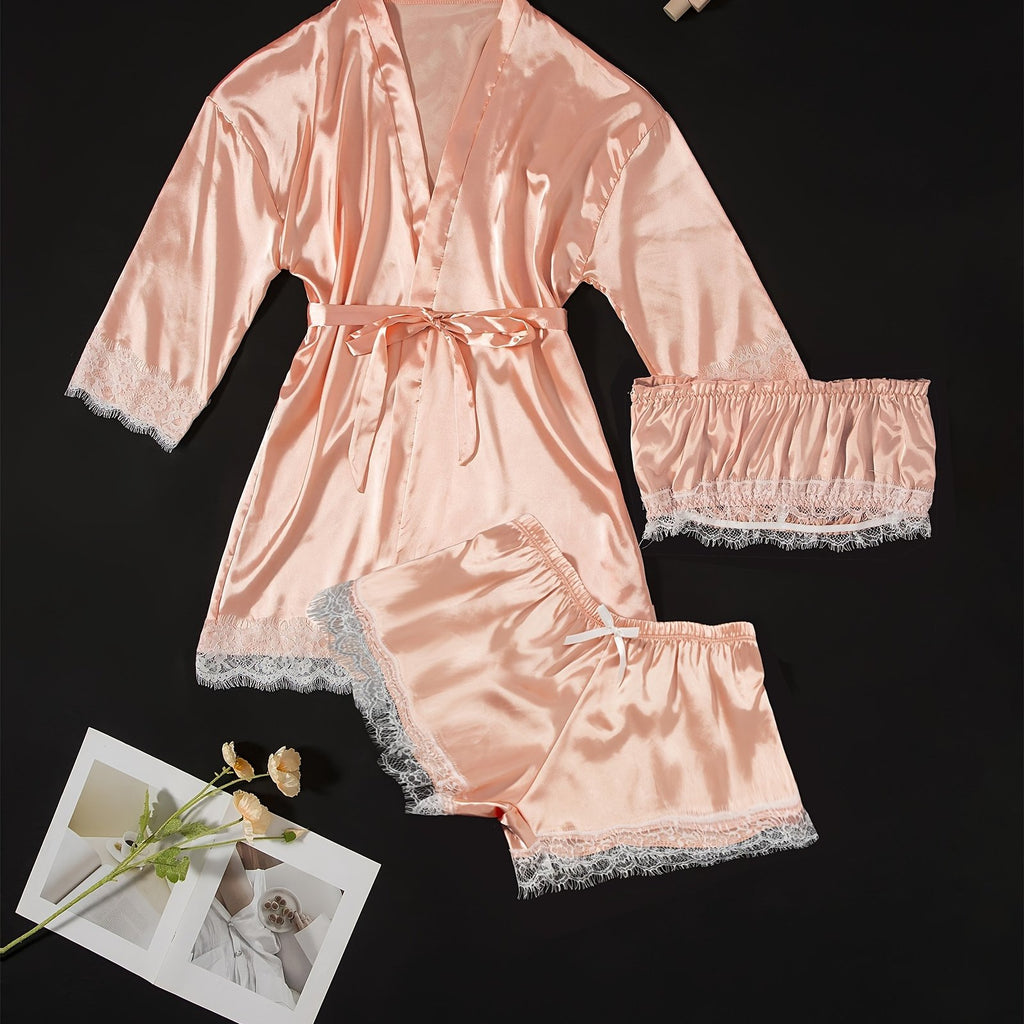 Three-Piece Elegant Solid Satin Lounge Set