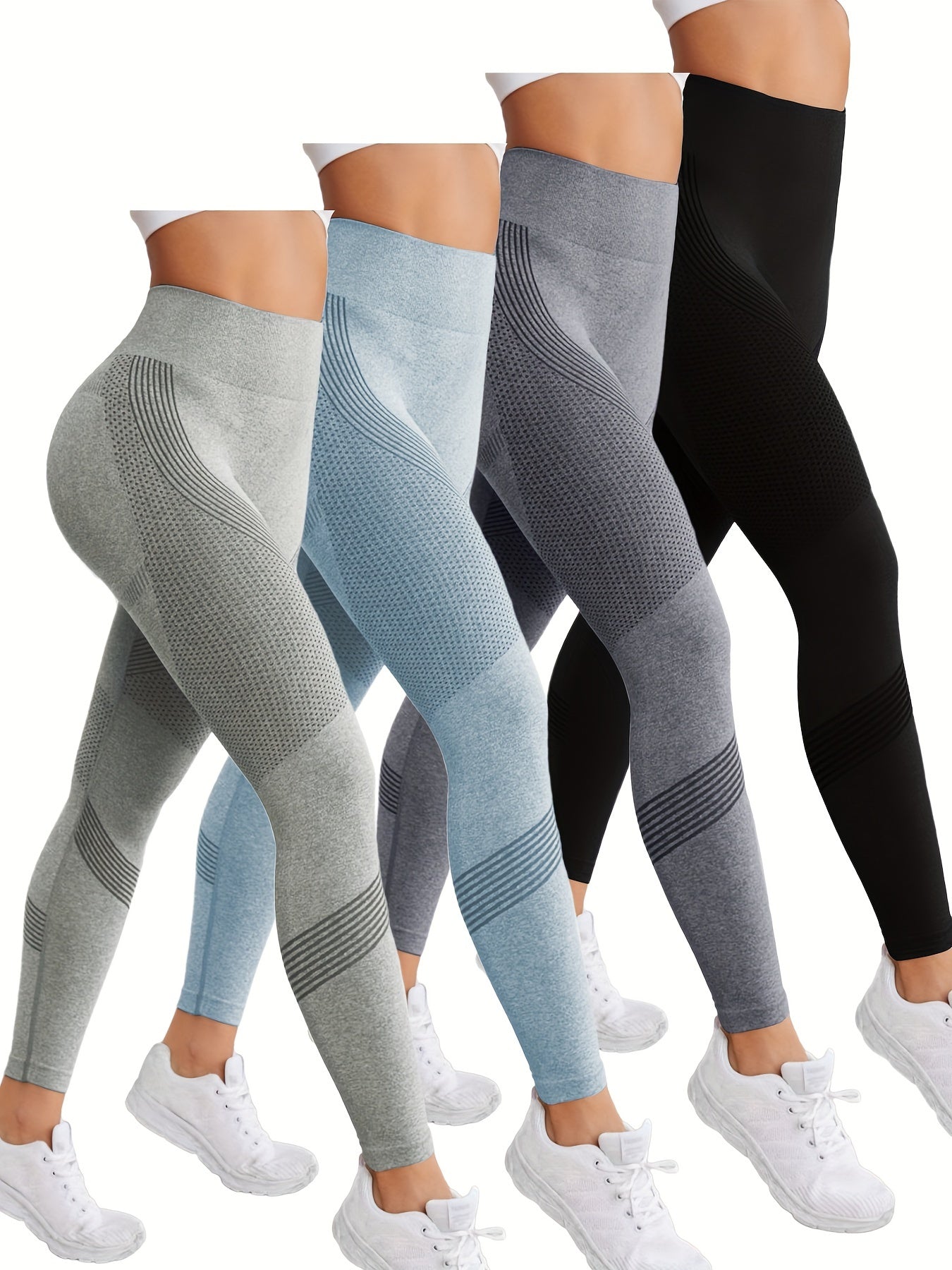 4pcs Seamless High Waist Yoga Leggings - Hip Lifting, Sporty & Flattering - Premium Womens Activewear Set for Fitness and Style