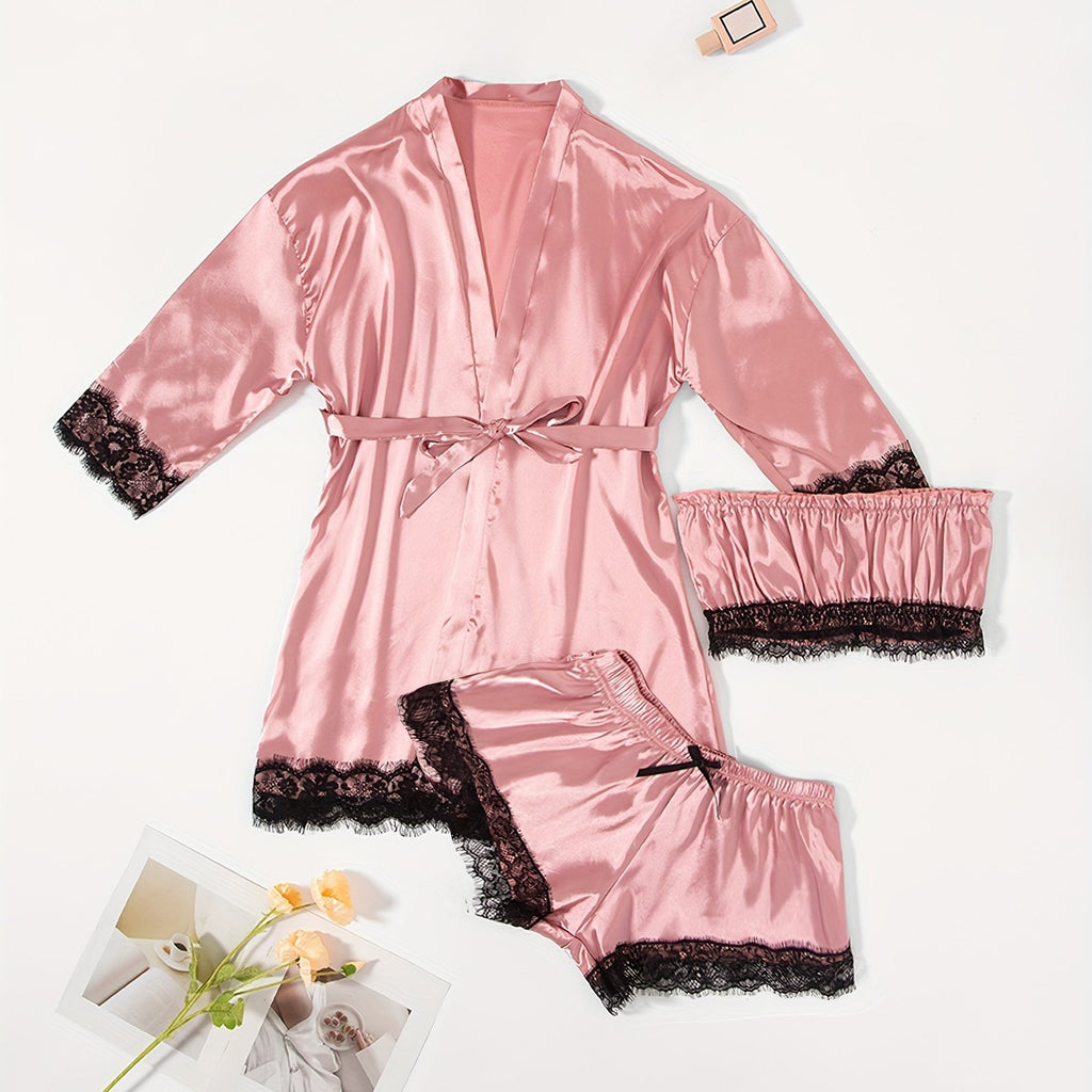 Three-Piece Elegant Solid Satin Lounge Set