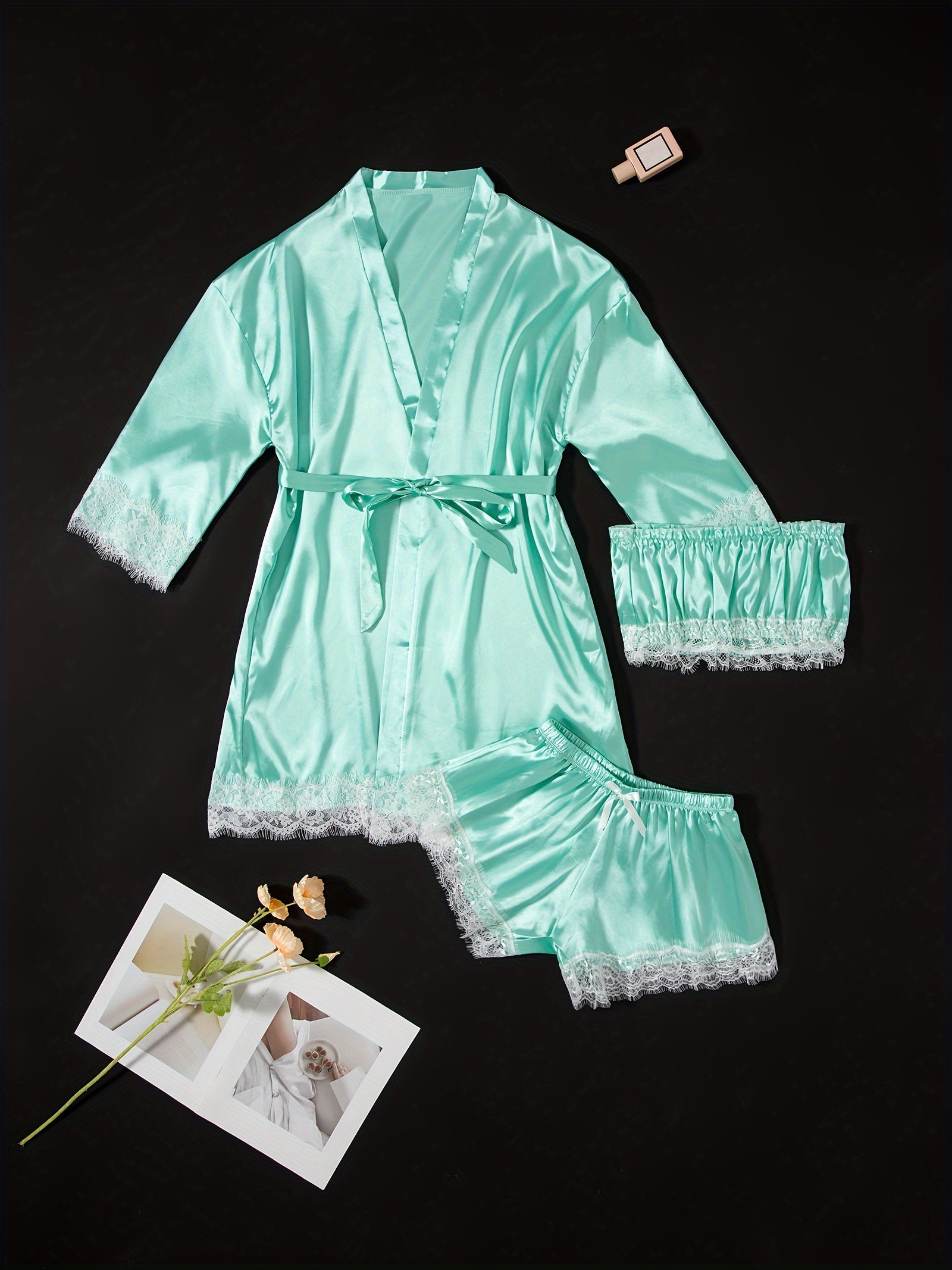 Three-Piece Elegant Solid Satin Lounge Set