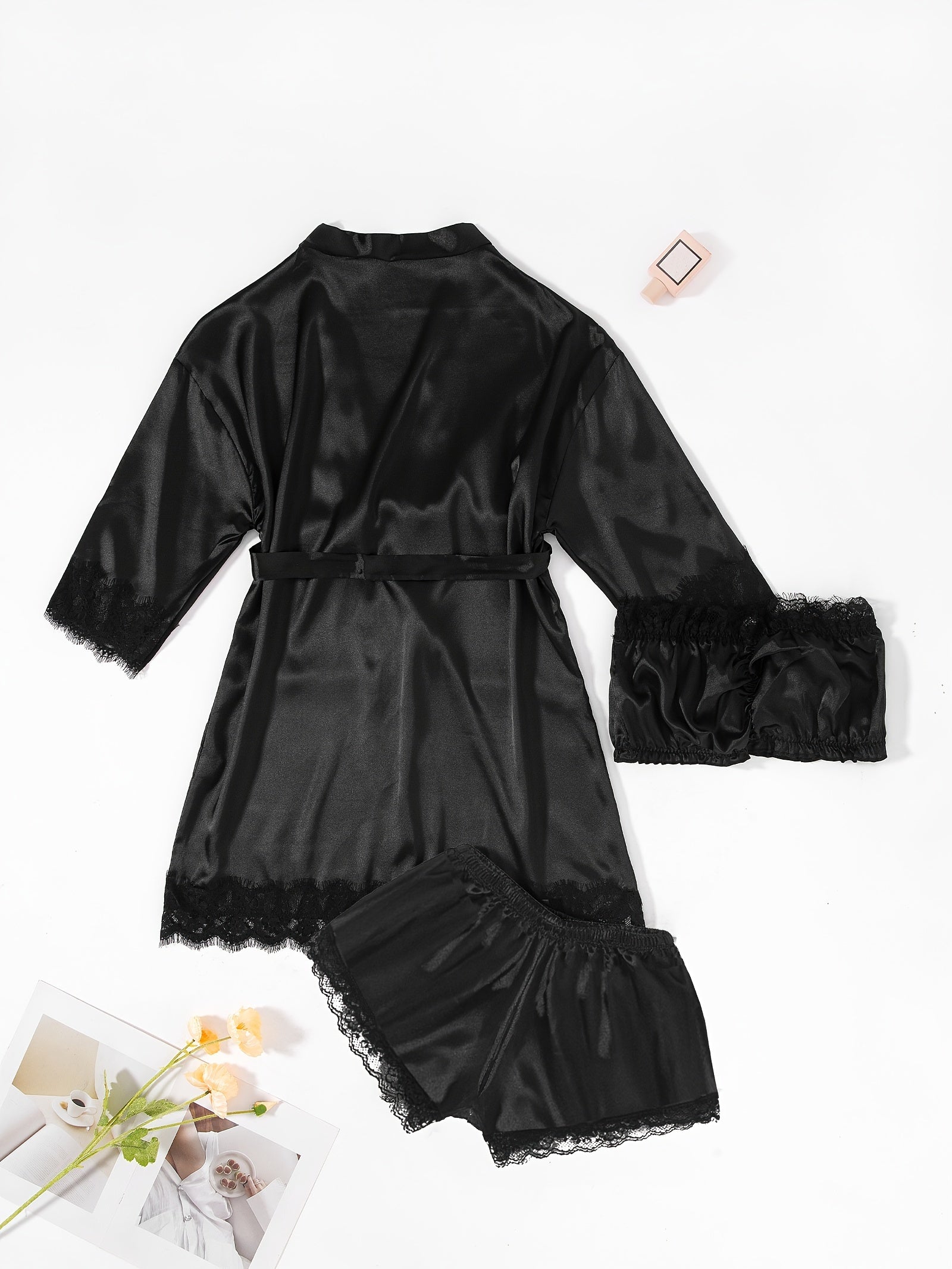 Three-Piece Elegant Solid Satin Lounge Set