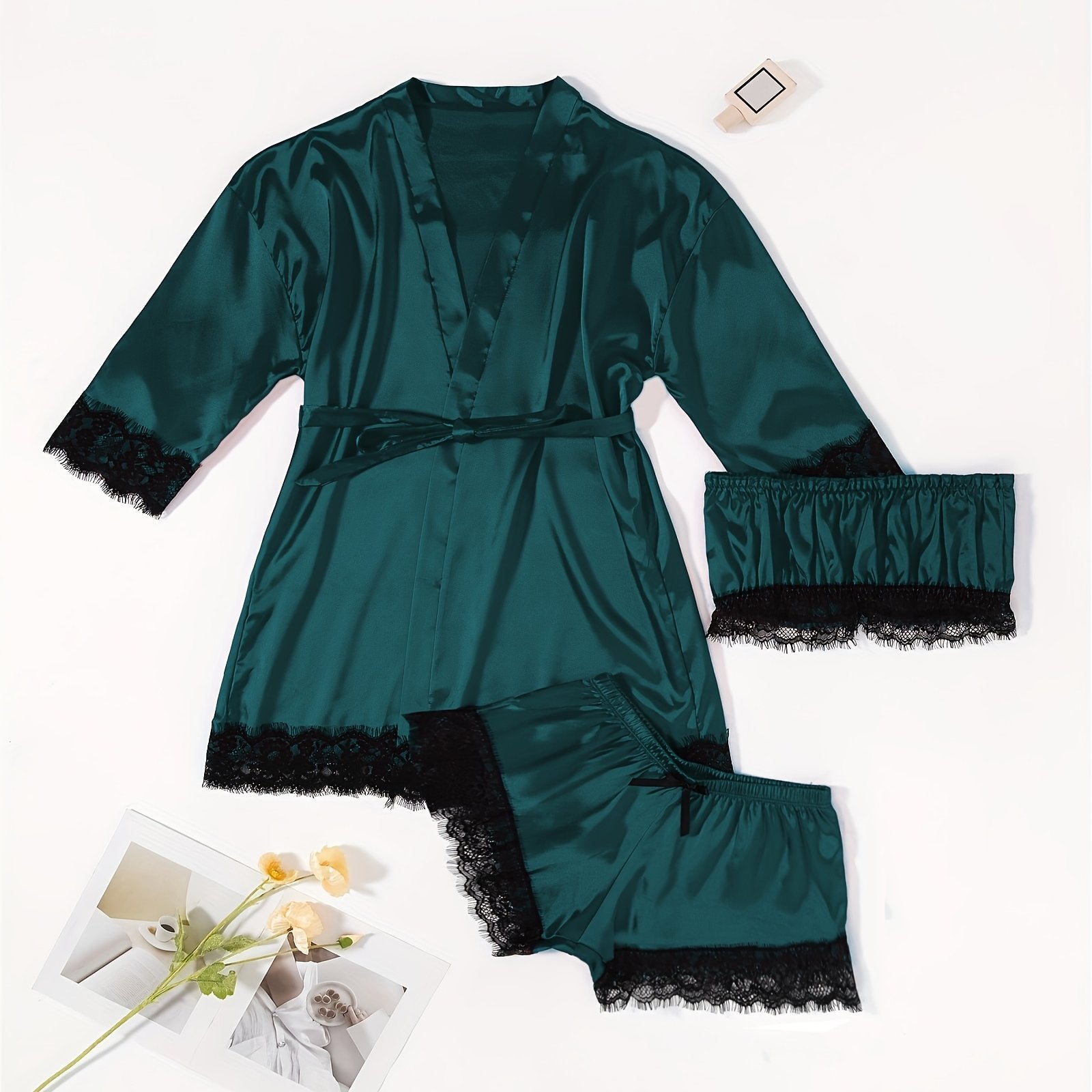 Three-Piece Elegant Solid Satin Lounge Set