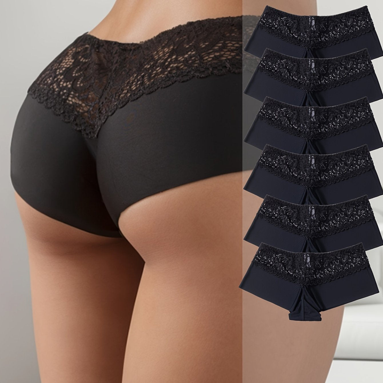 6pcs Lace-Stitched Boyshorts - Ultra-Soft & Seamless, Flexible Fit Underwear - Stylish Womens Lingerie for Everyday Comfort