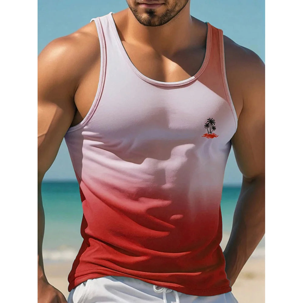 Hawaii Beach Beach Resort Casual Crew-neck Men's Tank Top Street Fashion Harajuku Fresh Coconut Print Men's Casual Tank Top