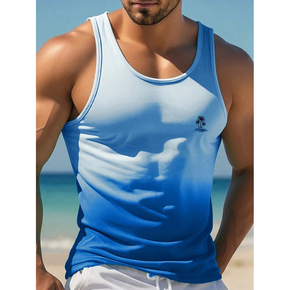 Hawaii Beach Beach Resort Casual Crew-neck Men's Tank Top Street Fashion Harajuku Fresh Coconut Print Men's Casual Tank Top
