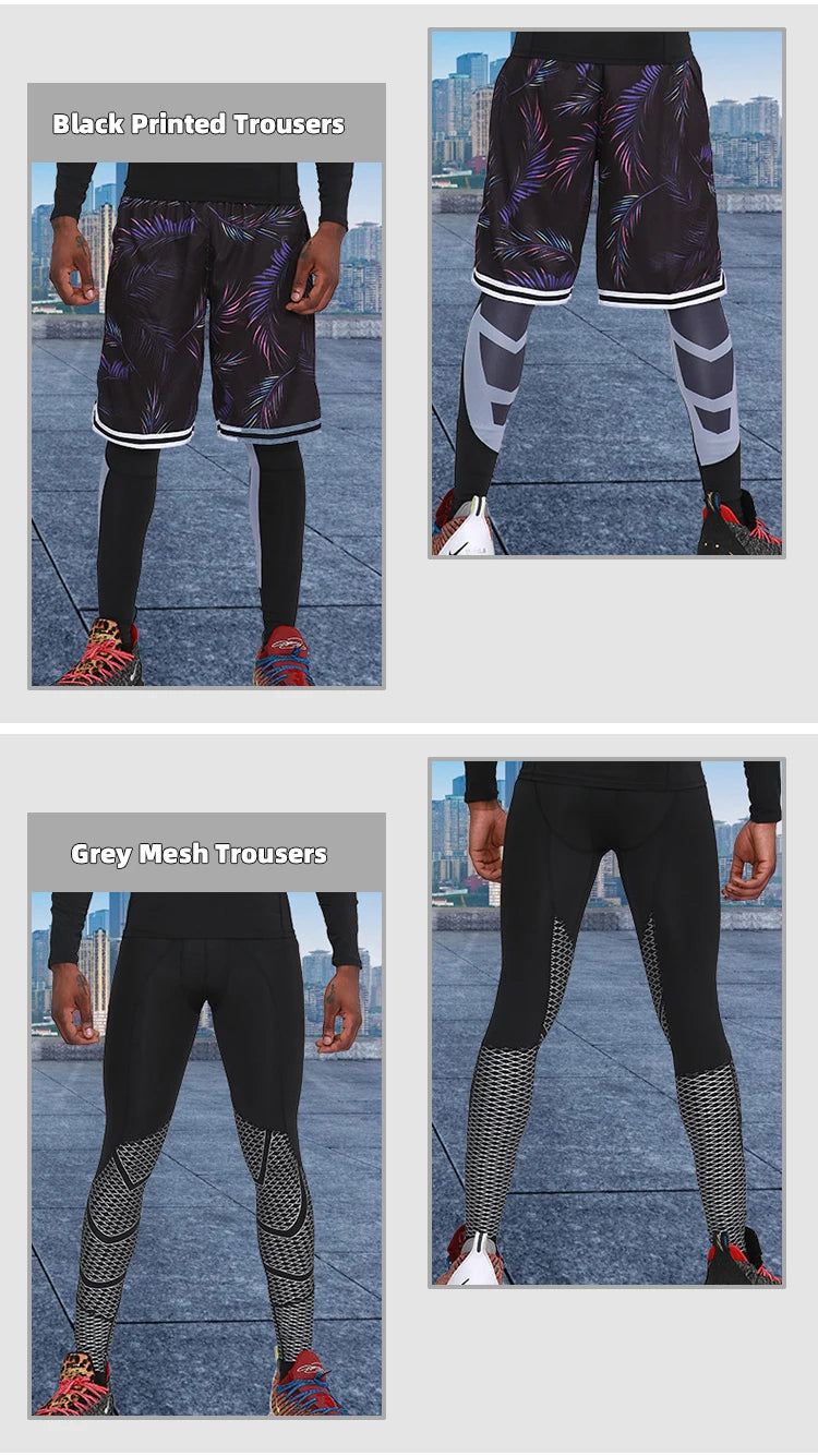 Sports Pants with Knee Pads 3/4 Compression Black Leggings Tights Mens Boys Youth Pants  Football Quick Dry  Workout Leggings