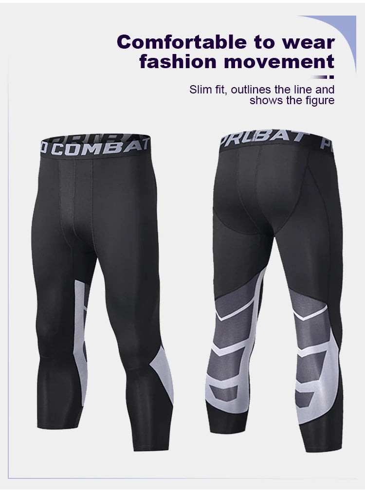 Sports Pants with Knee Pads 3/4 Compression Black Leggings Tights Mens Boys Youth Pants  Football Quick Dry  Workout Leggings