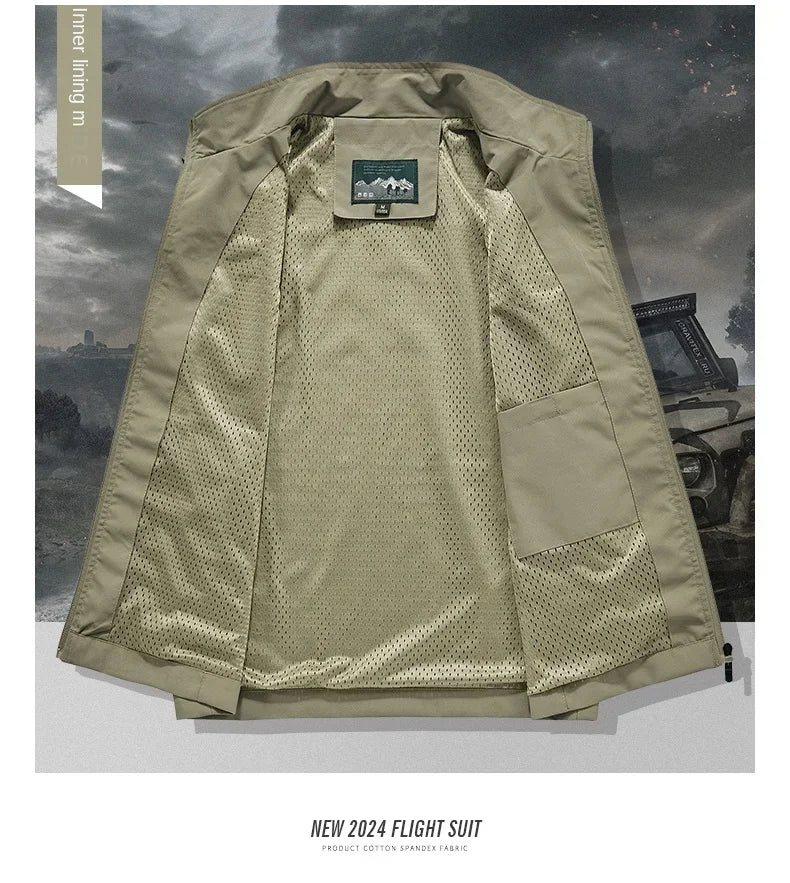 Summer Vest Men's Work Vest Large Size Golf Sleeveless Jacket Tactical windbreaker Hunting Camping Fishing waterproof Coat Parka