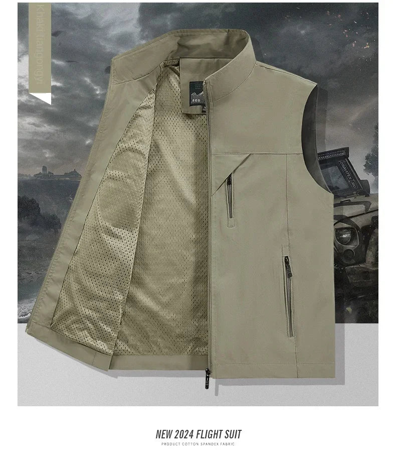 Summer Vest Men's Work Vest Large Size Golf Sleeveless Jacket Tactical windbreaker Hunting Camping Fishing waterproof Coat Parka