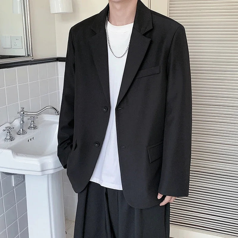 2025 Men Handsome Casual Blazers Men Leisure Loose Suit Jackets Trendy Male Daily Streetwear All-Match Korean Suit Black Blazer