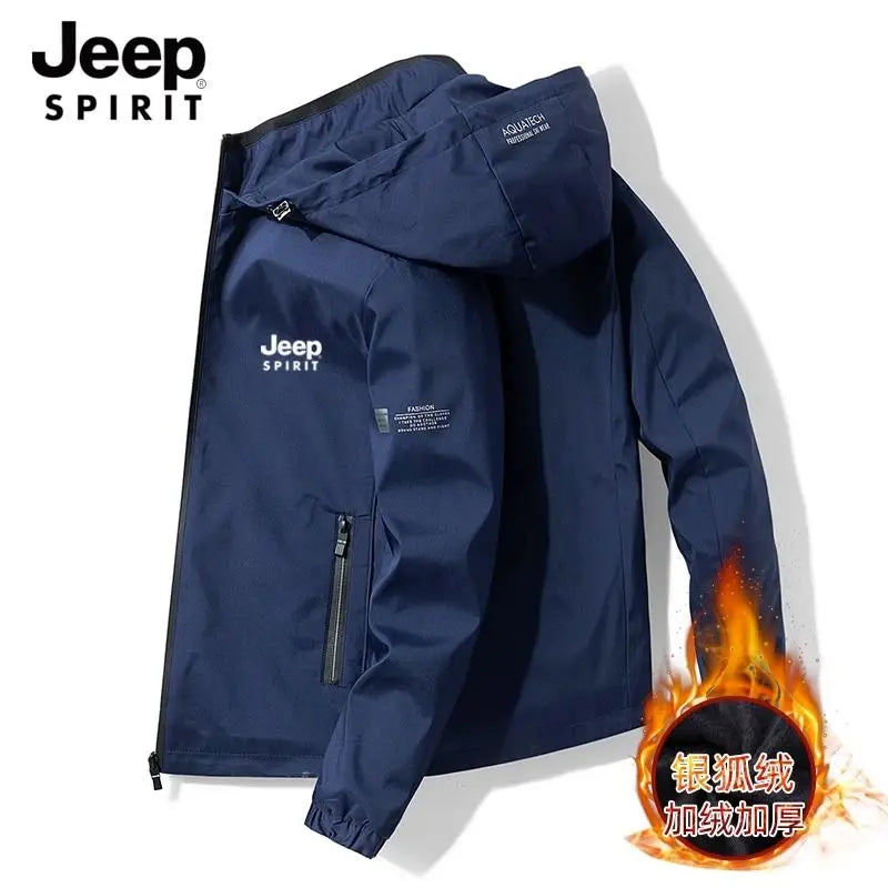 Jeep Spirit Jacket Men Autumn Winter Plus Down Warm Hooded Sports Top New Versatile Casual Coat