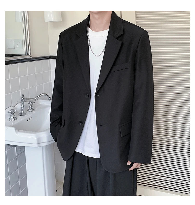 2025 Men Handsome Casual Blazers Men Leisure Loose Suit Jackets Trendy Male Daily Streetwear All-Match Korean Suit Black Blazer