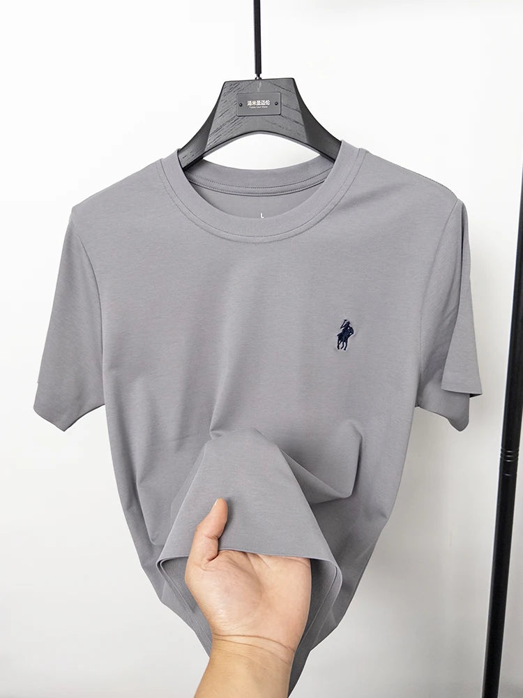 Cotton High End Brand Summer New Short Sleeved T-shirt High Quality Casual men Embroidered Classic Versatile O Neck Korean Top