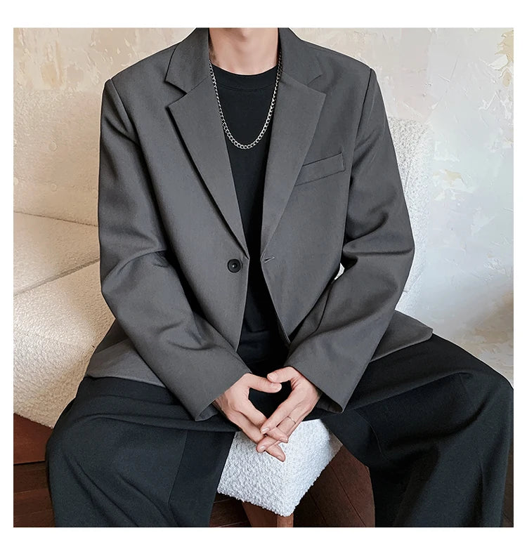 2025 Men Handsome Casual Blazers Men Leisure Loose Suit Jackets Trendy Male Daily Streetwear All-Match Korean Suit Black Blazer