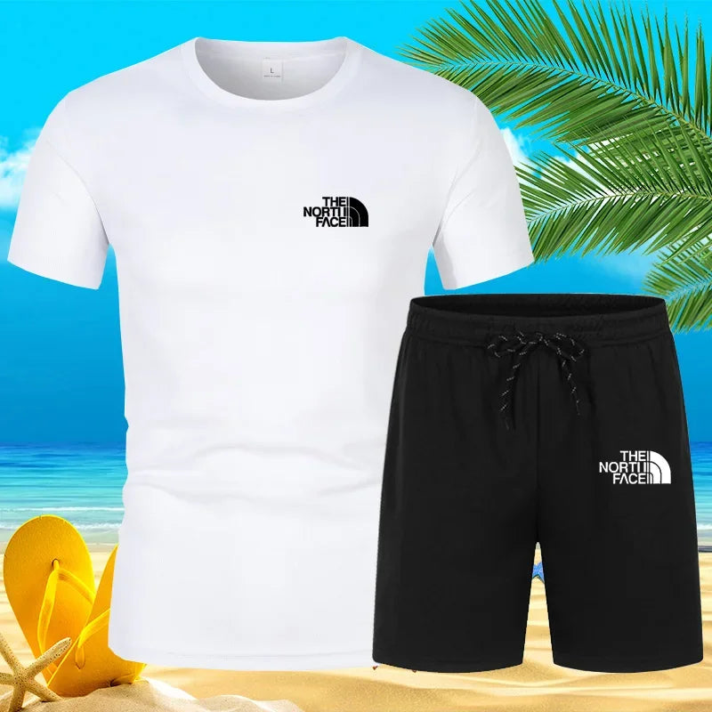 2025 New Trend Summer Men's Suit Hot Casual Fashion sportswear Beach print short-sleeved T-shirt suit jogging