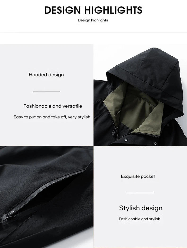 Windbreaker Cargo Jackets For Men Motorcycle Military Clothing Waterproof Male Hooded Jacket Camping Outdoor Hiking Men's Coat