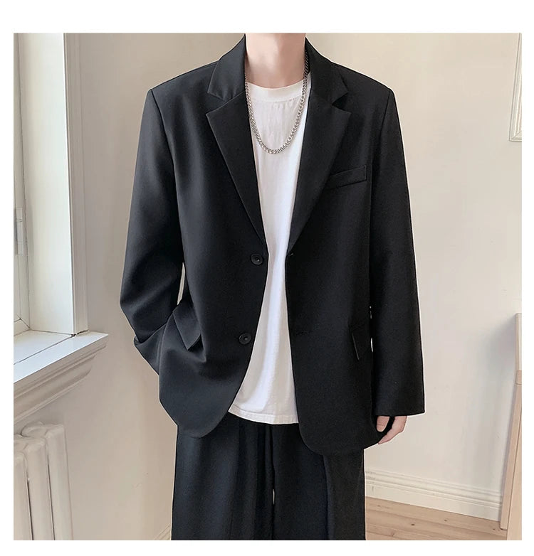 2025 Men Handsome Casual Blazers Men Leisure Loose Suit Jackets Trendy Male Daily Streetwear All-Match Korean Suit Black Blazer
