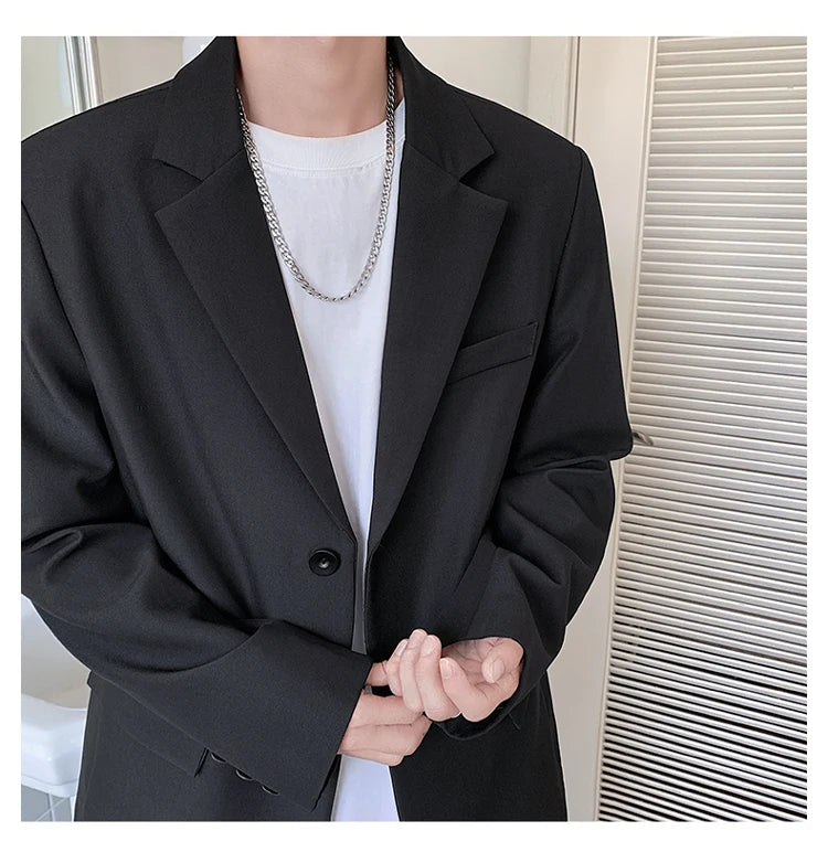 2025 Men Handsome Casual Blazers Men Leisure Loose Suit Jackets Trendy Male Daily Streetwear All-Match Korean Suit Black Blazer