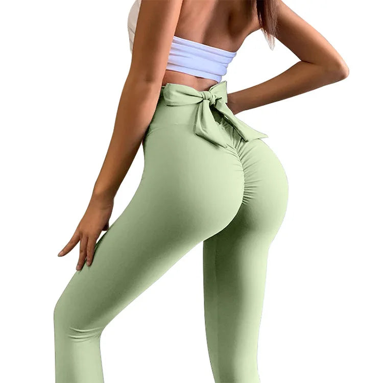Bow Tie at Back Waist Sports Yoga Leggings Women High Waist Fitness Multicolor Pants Gym Push Up Running Women's Clothing S-XXL