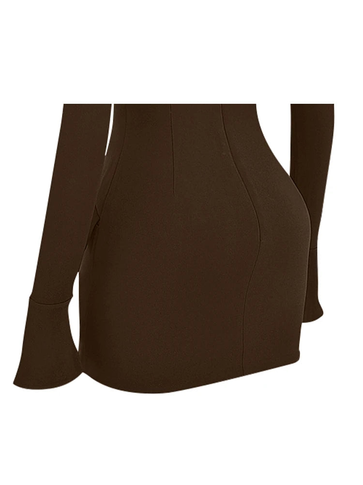 2025 Spring and Summer Fashion Women's Tight Dress with Pockets Long Sleeve Sexy and Stylish Mini Dress for Casual Wear