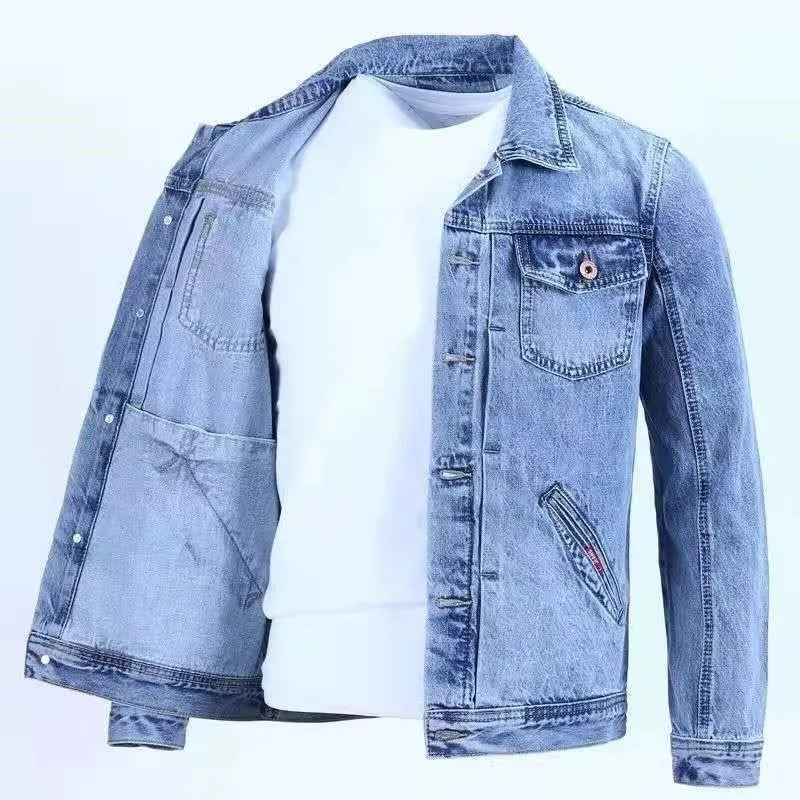 Spring and Autumn Retro Cowboy Jacket, Men's Trendy Brand Handsome Work Jacket, Korean Version, Slim Fit, Casual Outerwear