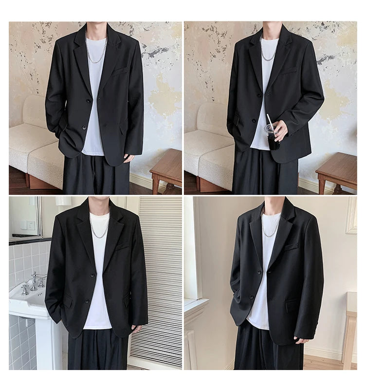 2025 Men Handsome Casual Blazers Men Leisure Loose Suit Jackets Trendy Male Daily Streetwear All-Match Korean Suit Black Blazer
