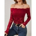 Sexy Off-shoulder Slim Fit Lace Blouse Women Fashion Long Sleeve  Casual T-shirt Streetwear Solid Hollow Out Elegant Top