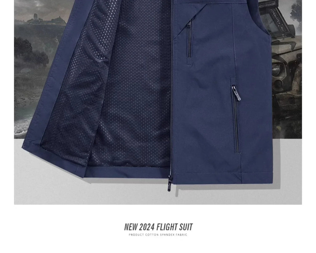 Summer Vest Men's Work Vest Large Size Golf Sleeveless Jacket Tactical windbreaker Hunting Camping Fishing waterproof Coat Parka