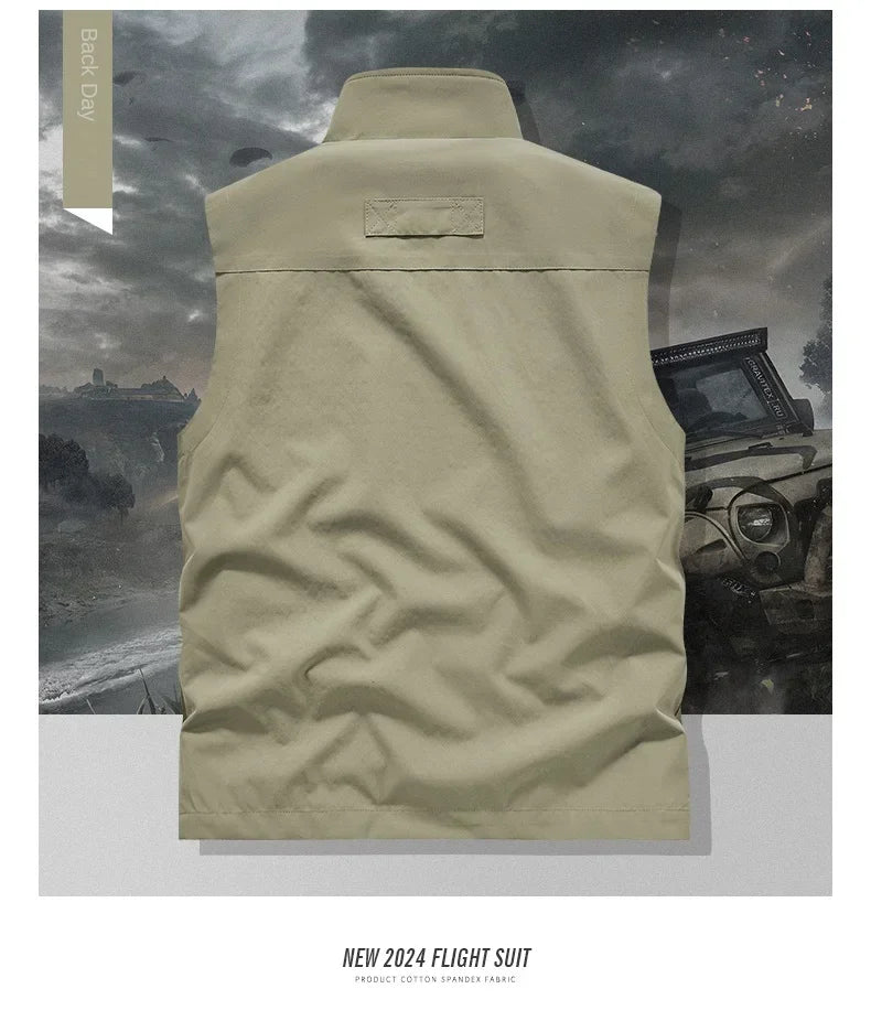 Summer Vest Men's Work Vest Large Size Golf Sleeveless Jacket Tactical windbreaker Hunting Camping Fishing waterproof Coat Parka