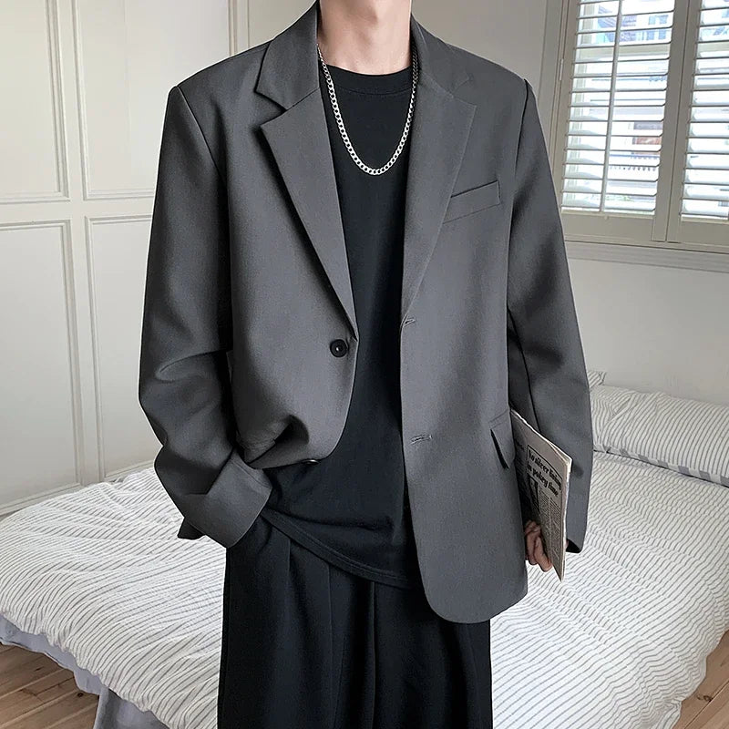 2025 Men Handsome Casual Blazers Men Leisure Loose Suit Jackets Trendy Male Daily Streetwear All-Match Korean Suit Black Blazer