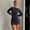 Women's simple classic backless long sleeved O-neck basic casual mini dress women's tight streetwear