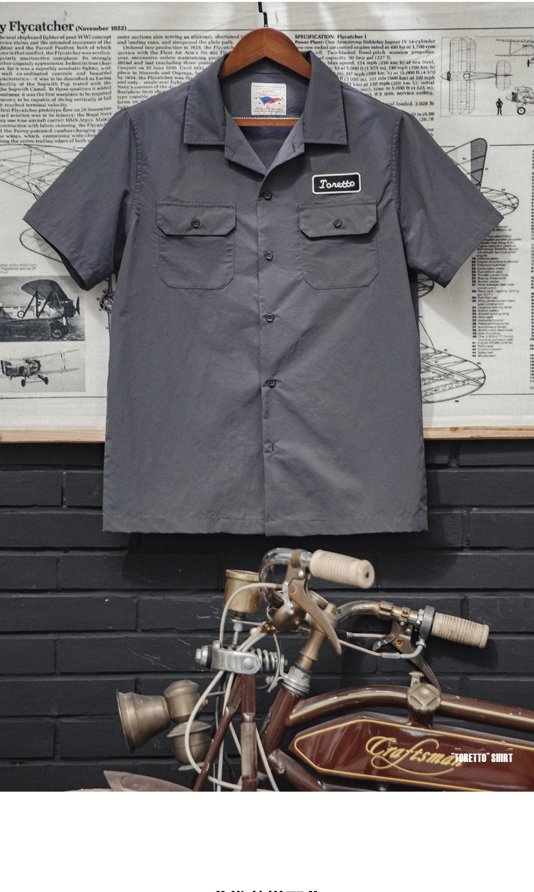 Maden Retro Toretto Short-sleeved Shirt Dark Gray Single-Breasted Large Size Lapel Thin Shirt for Men's Summer Tops