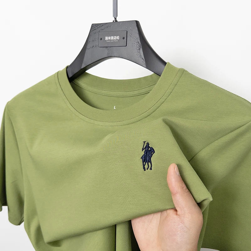 Cotton High End Brand Summer New Short Sleeved T-shirt High Quality Casual men Embroidered Classic Versatile O Neck Korean Top