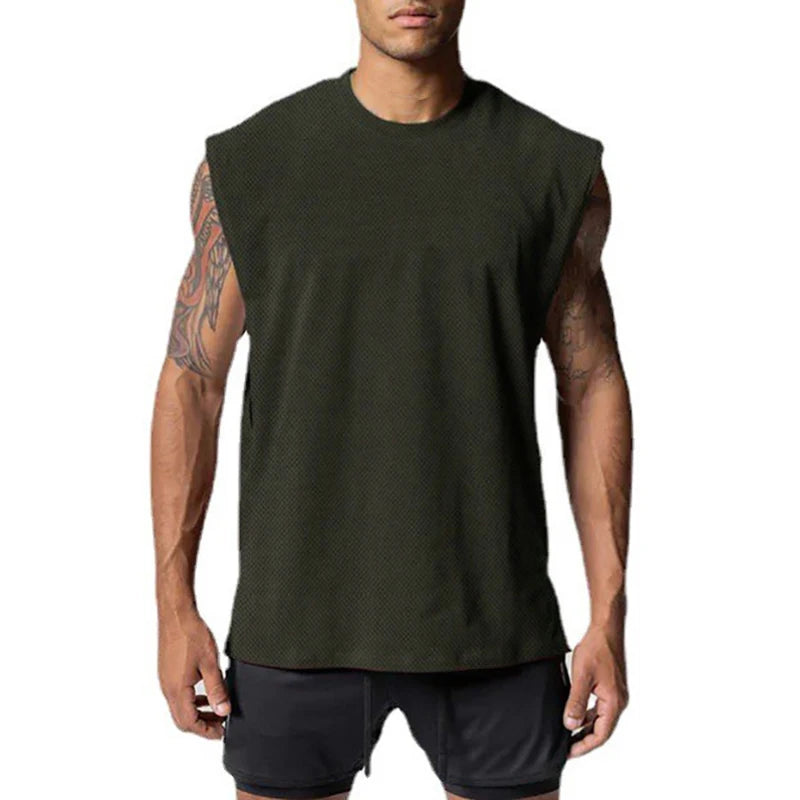 Cut Off Oversized Mesh Tank Top Men Gym Fitness Training Workout Quick Dry Bodybuilding Sleeveless Shirt Sports Fashion Clothing