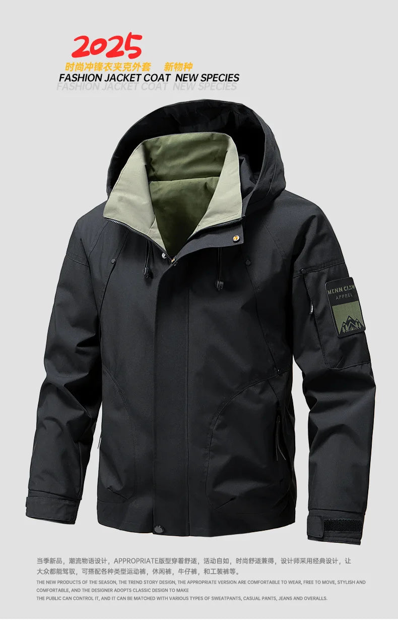 Windbreaker Cargo Jackets For Men Motorcycle Military Clothing Waterproof Male Hooded Jacket Camping Outdoor Hiking Men's Coat