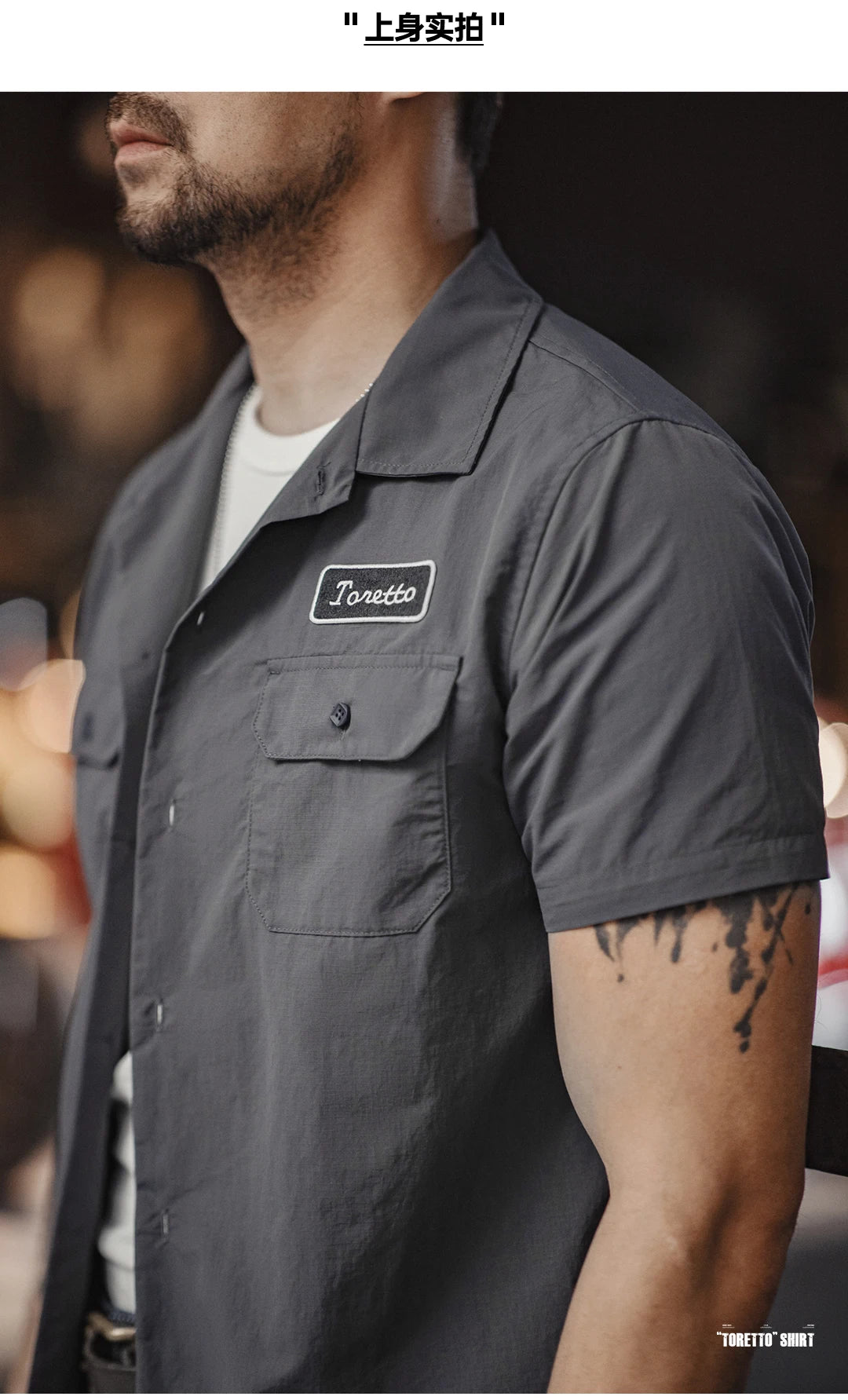 Maden Retro Toretto Short-sleeved Shirt Dark Gray Single-Breasted Large Size Lapel Thin Shirt for Men's Summer Tops