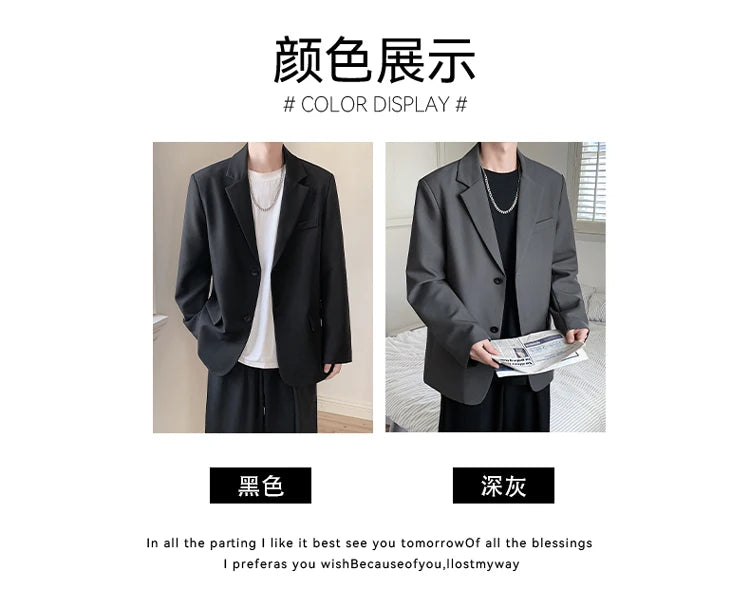 2025 Men Handsome Casual Blazers Men Leisure Loose Suit Jackets Trendy Male Daily Streetwear All-Match Korean Suit Black Blazer