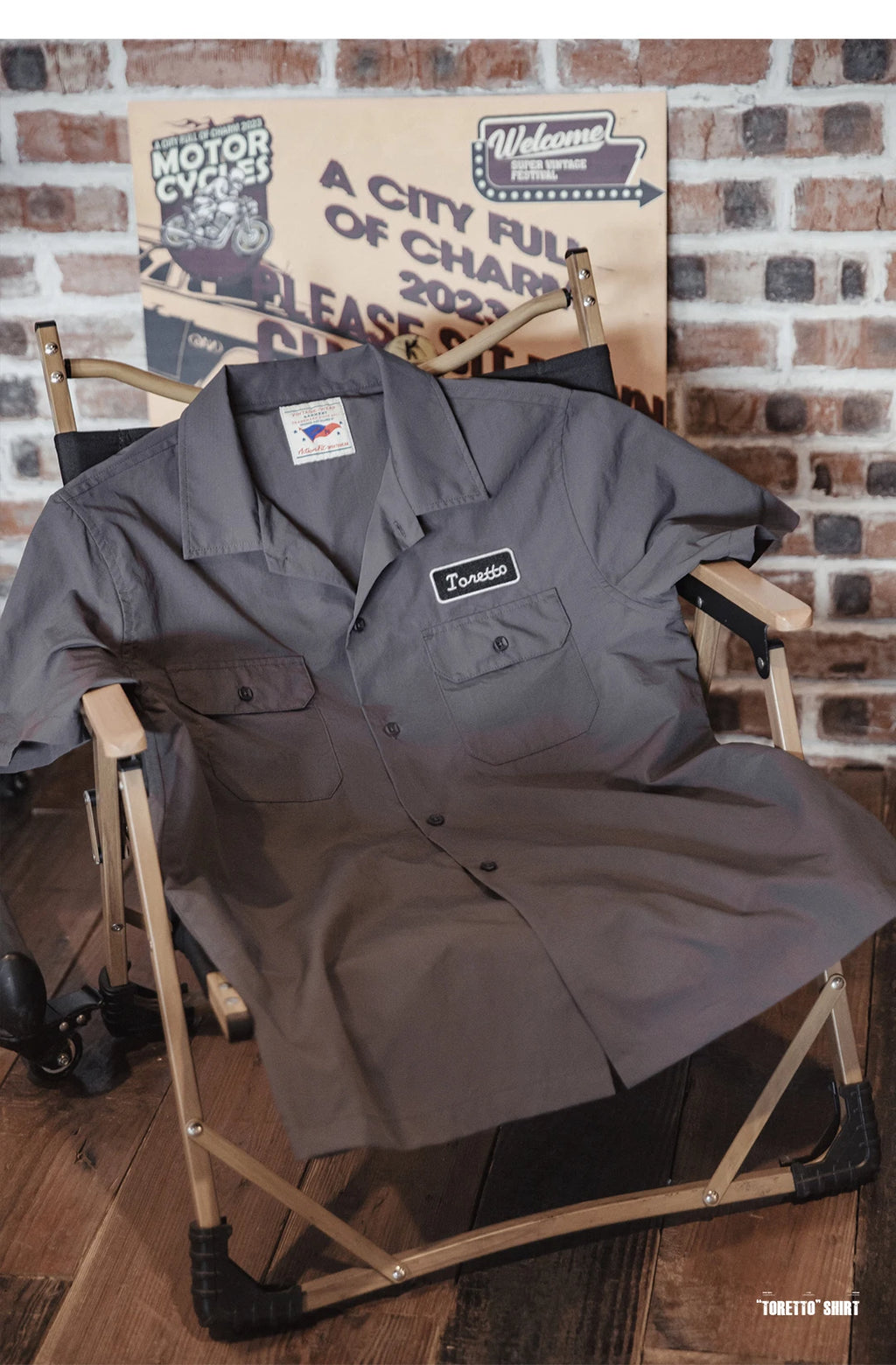 Maden Retro Toretto Short-sleeved Shirt Dark Gray Single-Breasted Large Size Lapel Thin Shirt for Men's Summer Tops