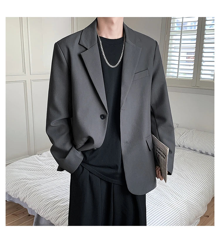 2025 Men Handsome Casual Blazers Men Leisure Loose Suit Jackets Trendy Male Daily Streetwear All-Match Korean Suit Black Blazer