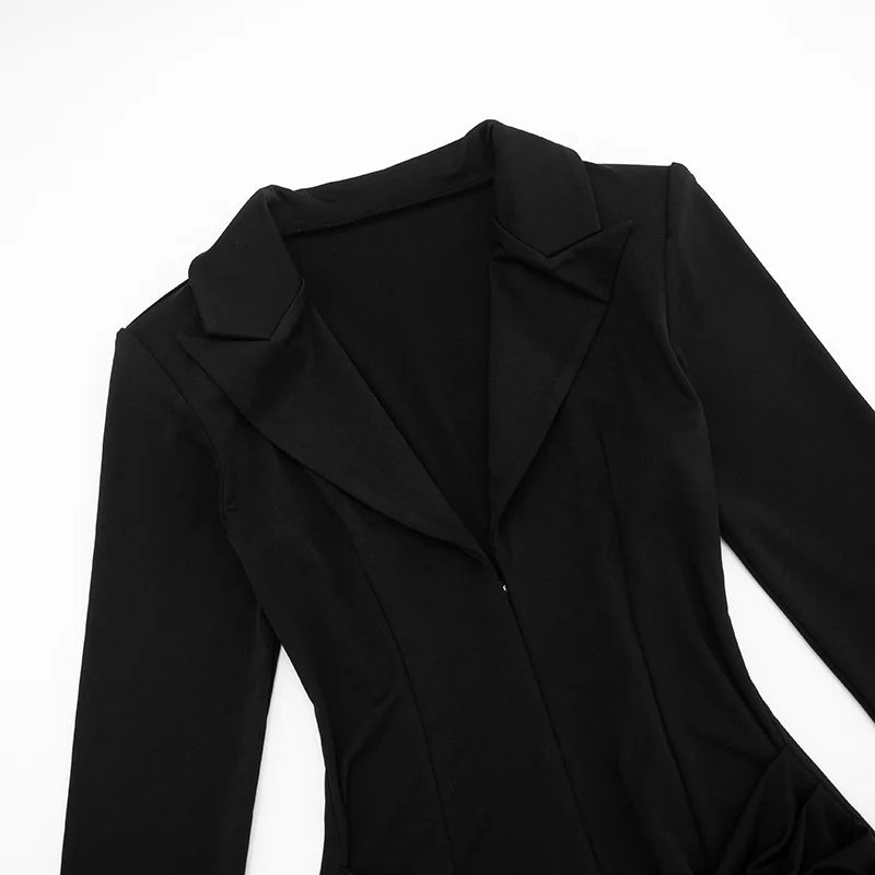 Elegant Deep V Neck Ruched Mini Autumn Long Sleeve Slim High Waist Fashion Patchwork