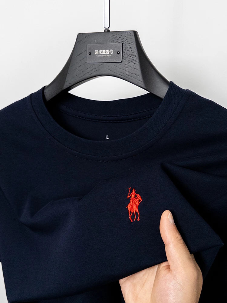 Cotton High End Brand Summer New Short Sleeved T-shirt High Quality Casual men Embroidered Classic Versatile O Neck Korean Top