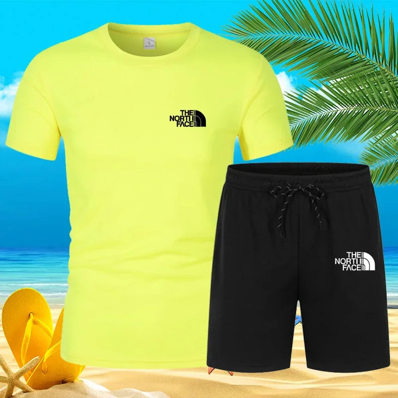 2025 New Trend Summer Men's Suit Hot Casual Fashion sportswear Beach print short-sleeved T-shirt suit jogging