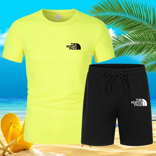 2025 New Trend Summer Men's Suit Hot Casual Fashion sportswear Beach print short-sleeved T-shirt suit jogging
