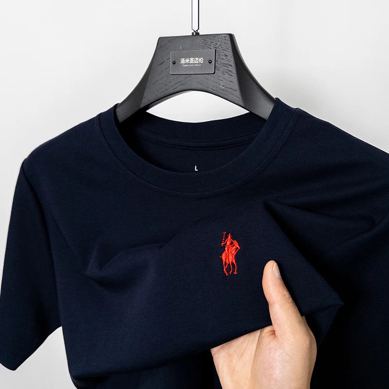 Cotton High End Brand Summer New Short Sleeved T-shirt High Quality Casual men Embroidered Classic Versatile O Neck Korean Top