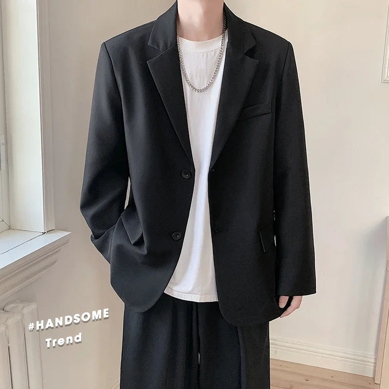 2025 Men Handsome Casual Blazers Men Leisure Loose Suit Jackets Trendy Male Daily Streetwear All-Match Korean Suit Black Blazer